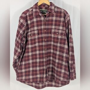 Vintage Field & Stream Burgundy Plaid Heavy 100% Cotton Flannel Shirt Size XL
